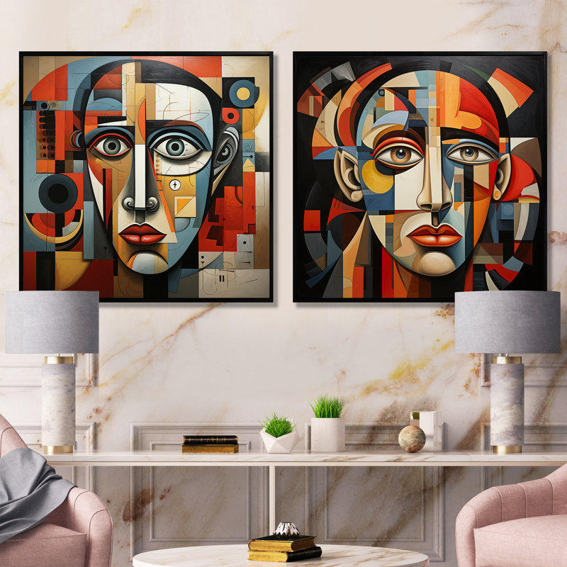 Pablo Picasso Cubism Portrait I - Portrait abstrait, ensemble de 2 reproductions d'art mural, H 30 po x l 61 po x P 1 po
