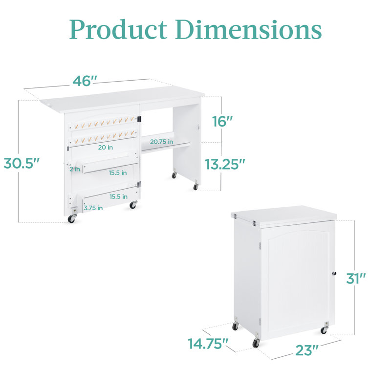 Espresso Compact Folding Sewing Table with Storage and Wheels