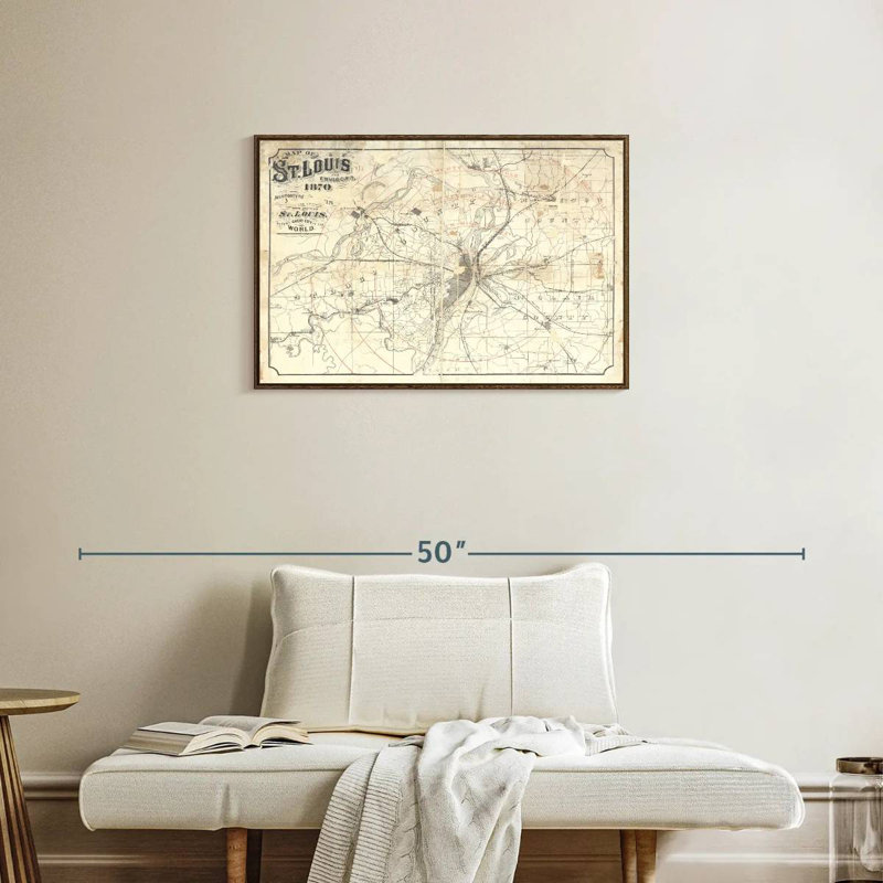Carte rétro de St Louis II, 31 po x 21 po, Cadre flottant noyer