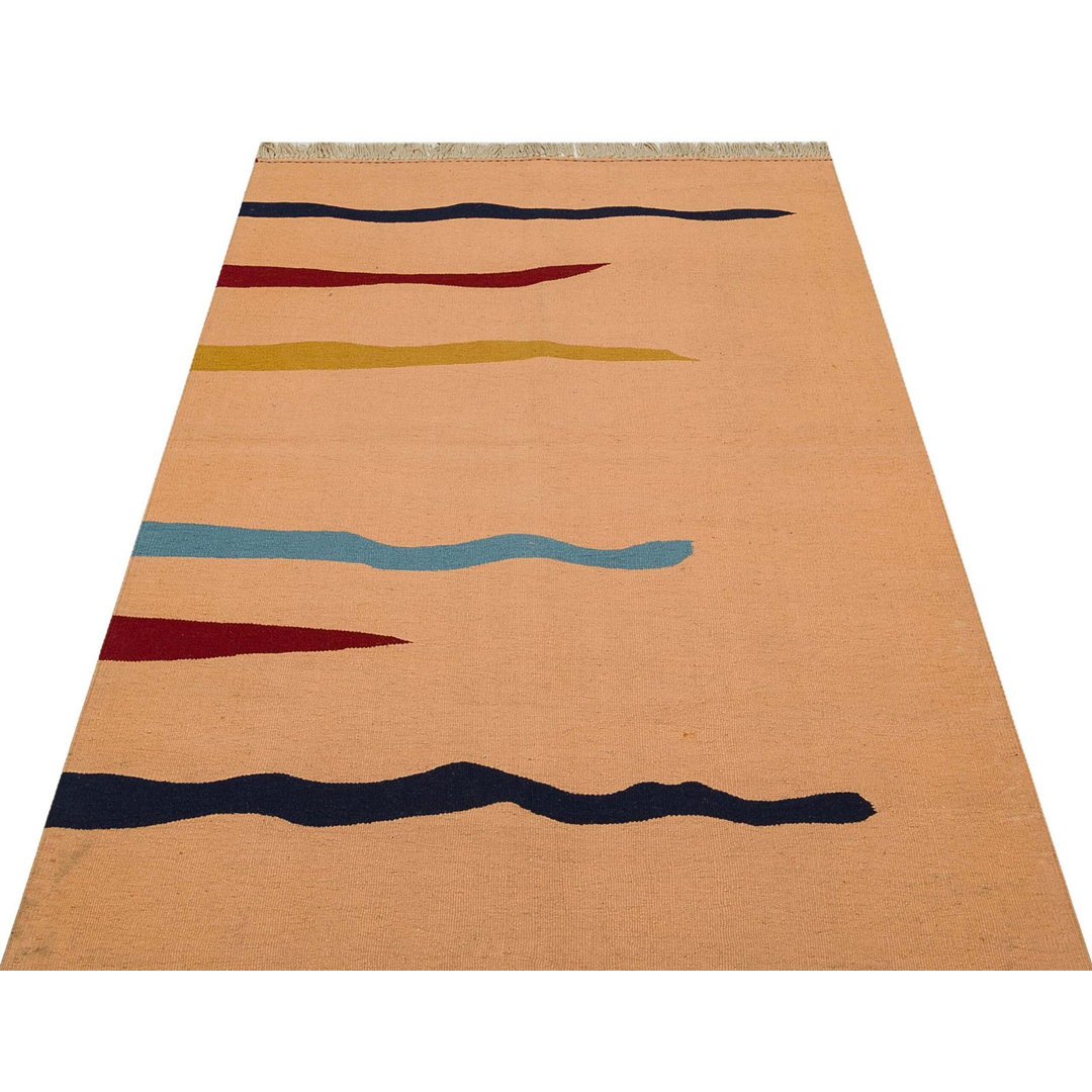 Kilim Beige Geometric Wool Handmade Area Rug