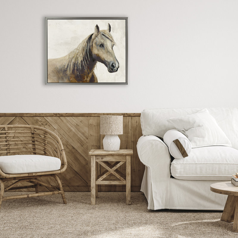 Cadre flottant Sea Biscuit Horse, design par Jacob Q, Cadre flottant gris lustré, H 17 po x l 21 po