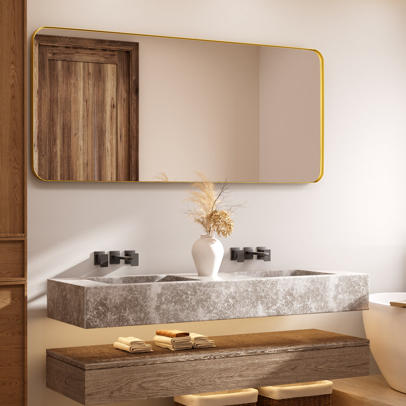 Cozy Design Tempered Glass Framed Wall-Mounted Bathroom Vanity Mirror, 32" x 72", Gold, Rectangle