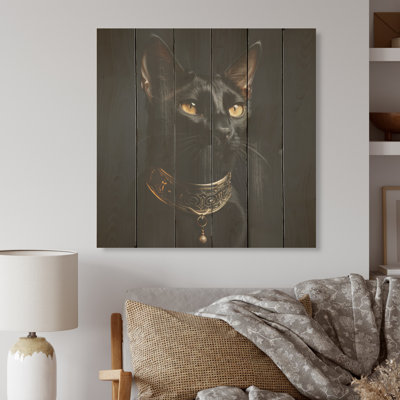 Oriental Opulence Cat Portrait - Cat Wood Wall Art On Natural Pine Wood