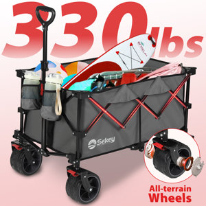 Sunula 330LBS Collapsible Foldable Wagon 300L Weight Capacity Heavy Duty Folding Utility Garden Cart with All-Terrain Wheels & Drink Holders for Beach Shopping Camping Grocery Sport Outdoor.