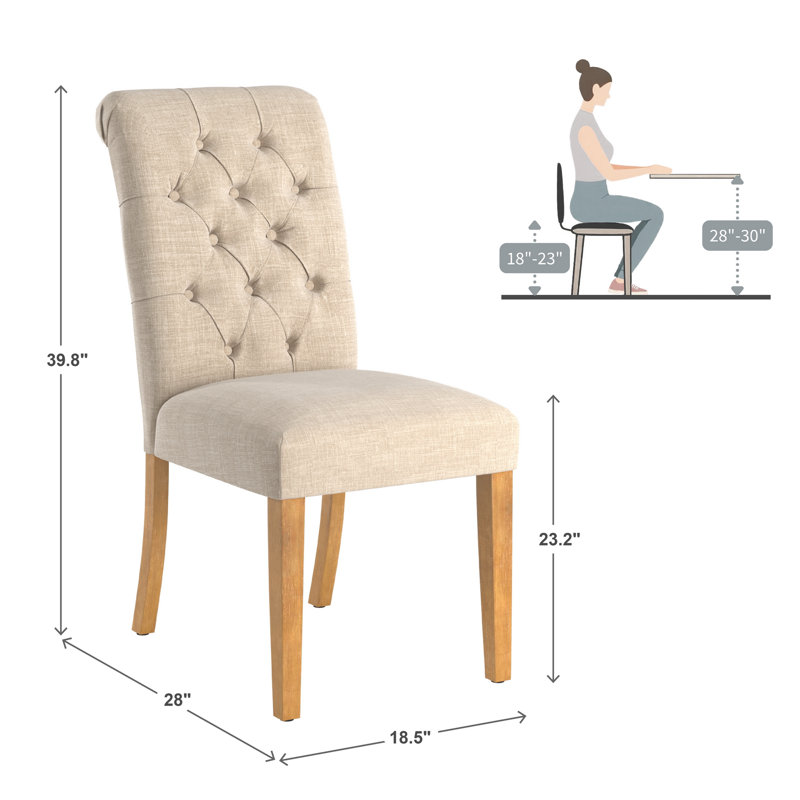 Ameriga 20'' H Tufted Upholstered Side Chair, Beige Linen