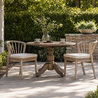 Ensemble de 2 chaises de salle à manger d'extérieur en bois d'acacia avec coussins, disponibles en finition teck délavé, chaises de patio pour la cour, le jardin et la piscine