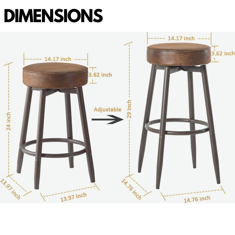 Dondi 2-Piece Adjustable Height Barstools Home Kitchen Industrial Furniture Kitchen Chair