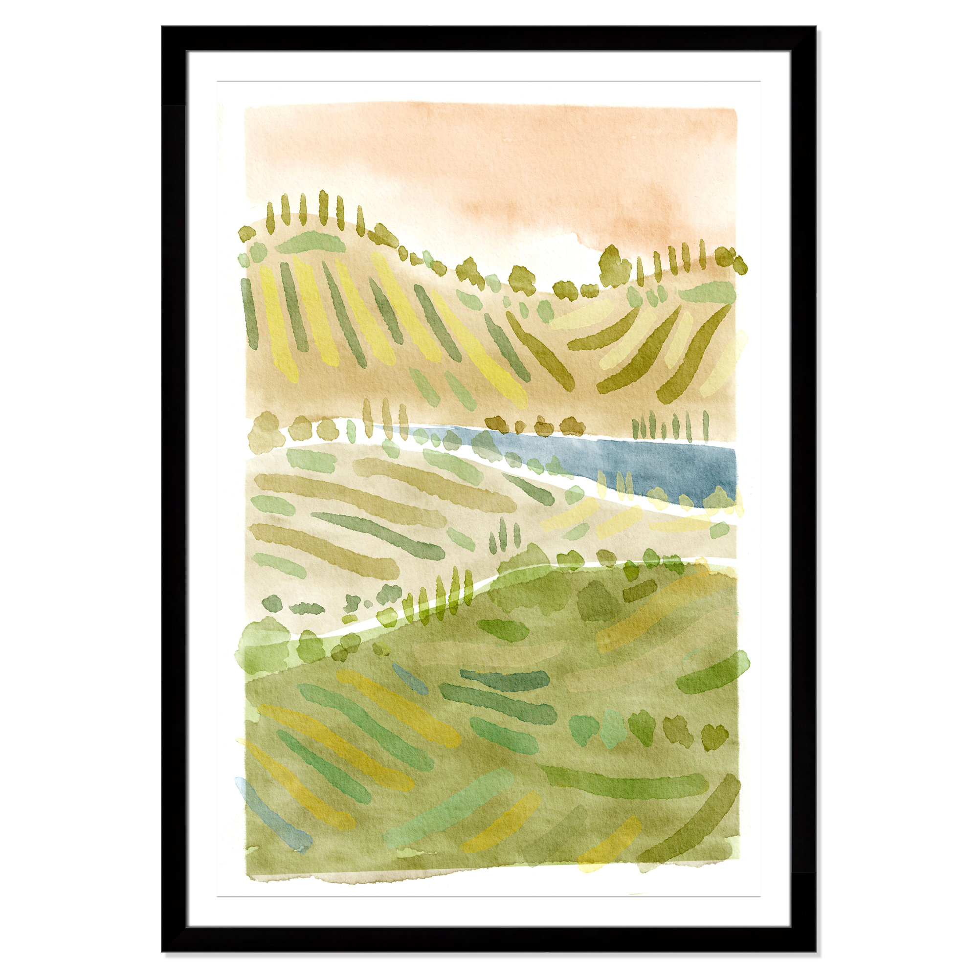 Tuscan Countryside Print by Leah Straatsma, 55" H x 39" W x 1.25" D, Black Single Picture Framed Paper, White