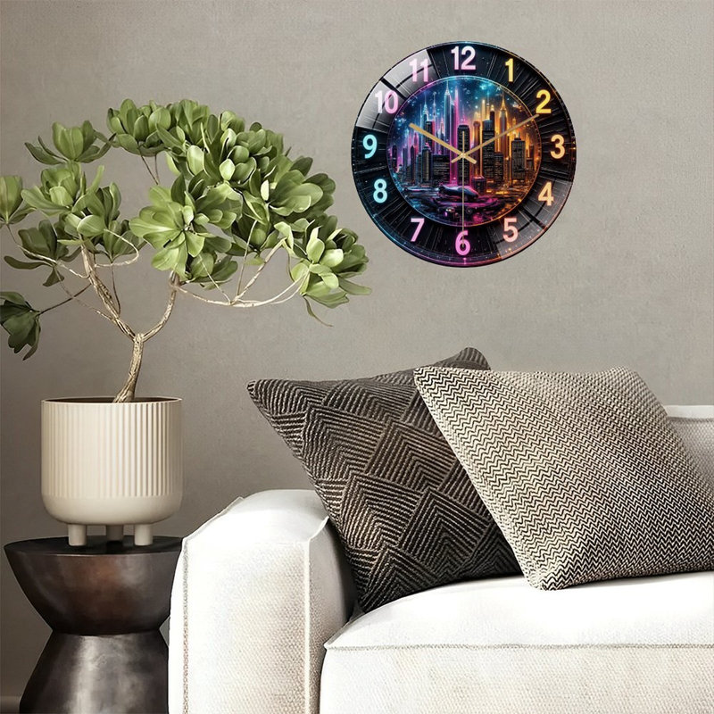 Horloge murale Neon Cityscape