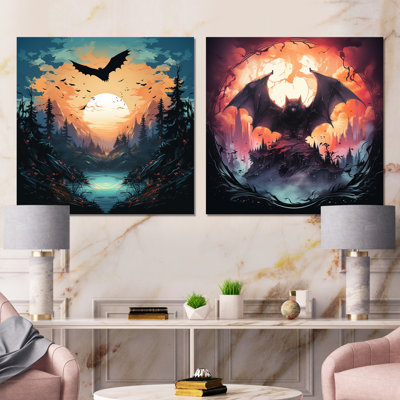 Mystic Bat Nightfall I - Bat Canvas Wall Art Set Of 2
