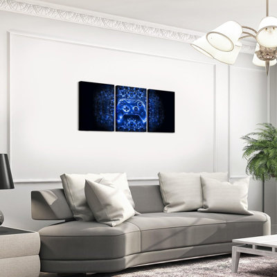 3Pcs Enfants Garçons Gamer Toile Murale Pour Le Salon Chambre Bleu et Noir Gaming peintures murales Contrôleur De Jeu Photos Salle De Bain Décoration Murale Manette De Jeu