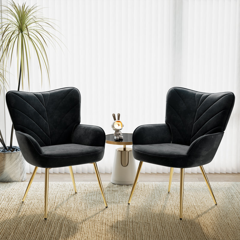 Fauteuil à oreilles Modern Velvet, Noir