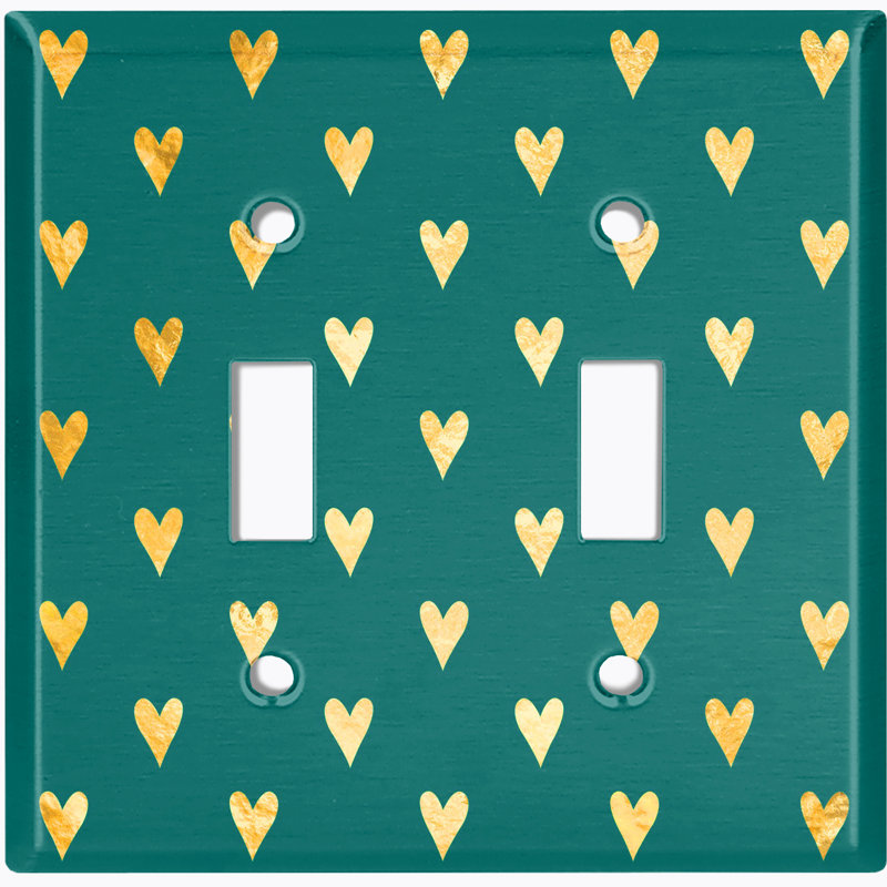Metal Light Switch Plate Outlet Cover (Damask Yellow Hearts Elegant Green - Single Toggle)