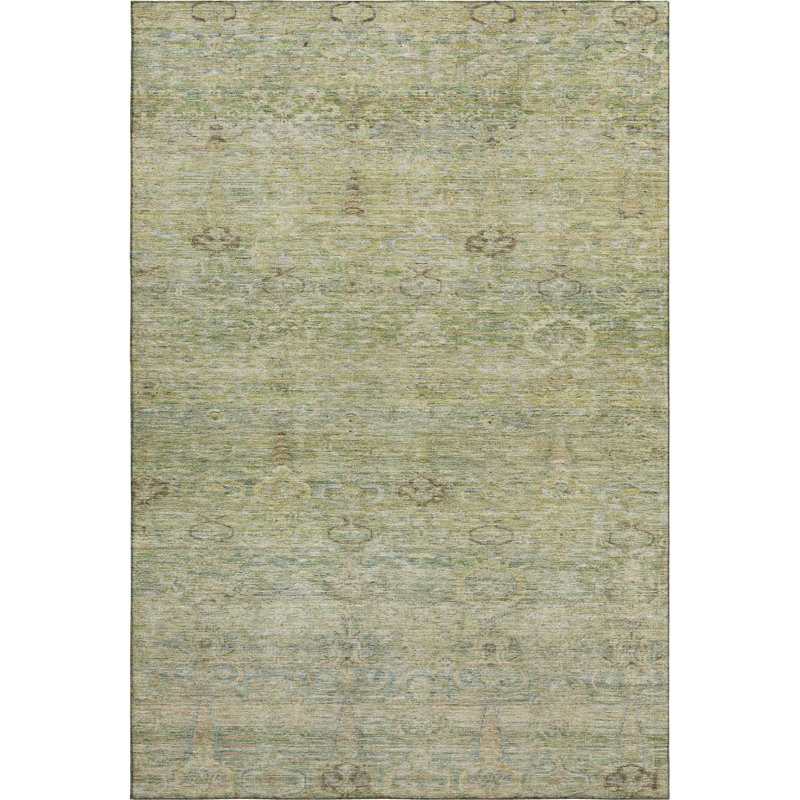 Premium Machine Washable Mayfield AMF2090 Global Rug, Green, 5' x 7'6"