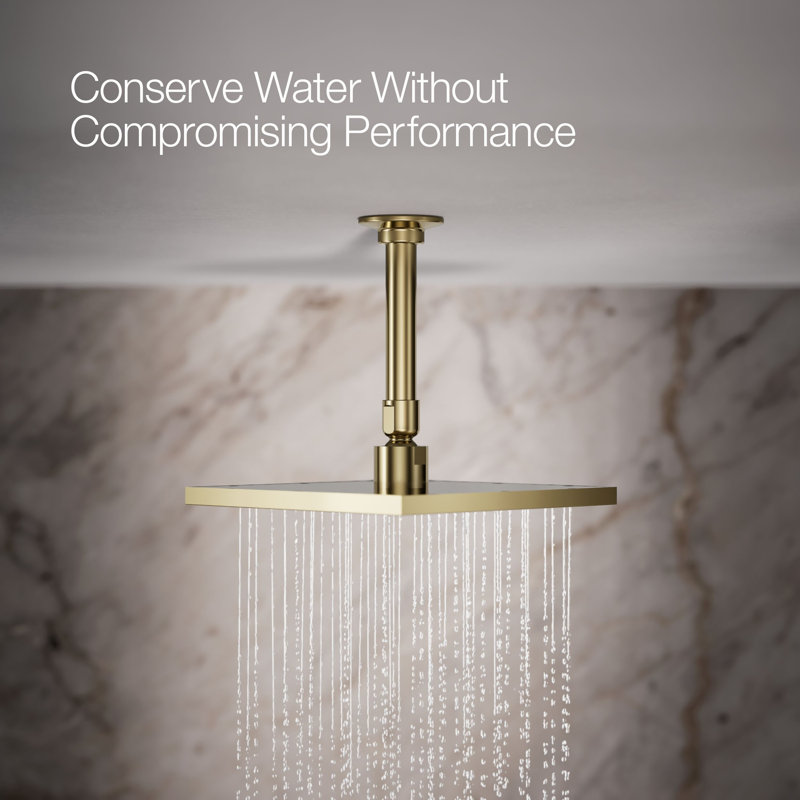 Contemporary Rain Shower Head, 1.75 GPM, Square, Vibrant French Gold