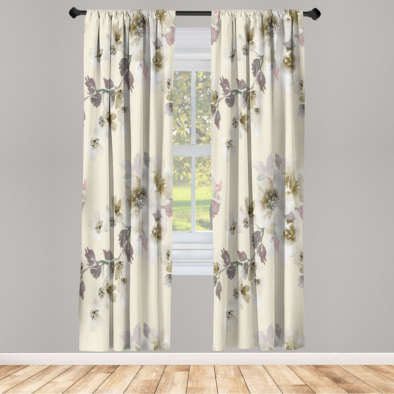 Microfiber Floral Semi-Sheer Rod Pocket Curtain Panels, 28" W x 84" L, White/Gray