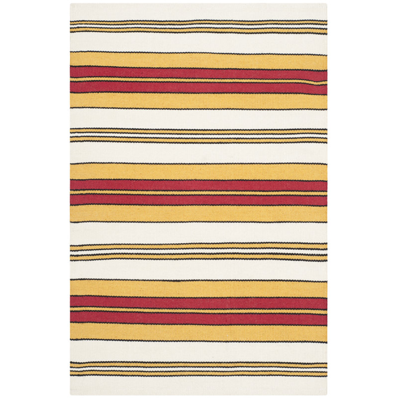 Racing Point Striped Area Rug in Terry White/Racing Red, Rectangle 2' x 3'