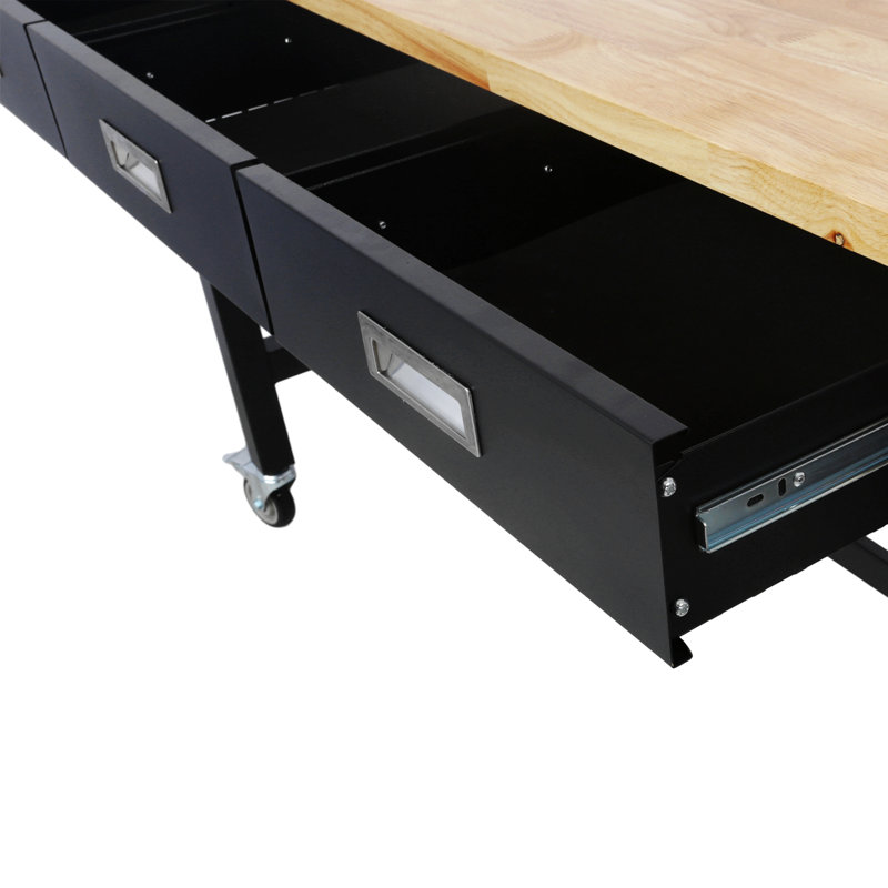 60In Work Bench, Workbench With Drawer Storage, Heavy Duty Bamboo Wood Work Table With Wheels For Garage Home Office