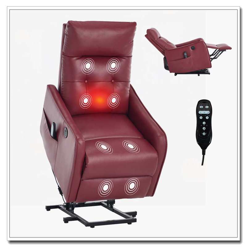 Power Lift Recliner Chair with Massage and Heat for Elderly, Heavy Duty Motion Mechanism and One USB for Charging, Red