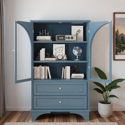 Armoire de rangement vitrée avec 2 tiroirs et tablettes réglables