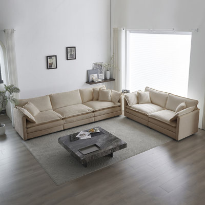 Ensemble de canapés-lits en chenille beige 2 + 3 places
