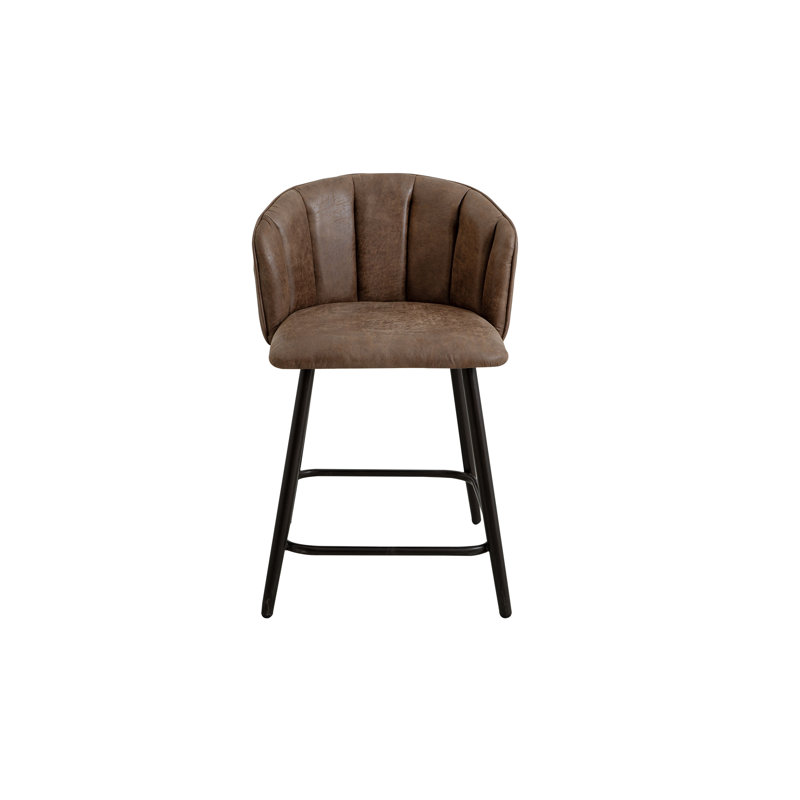 Tabouret de bar brun avec siège rembourré et structure en métal, Tabouret de comptoir (siège d'une hauteur de 24 p