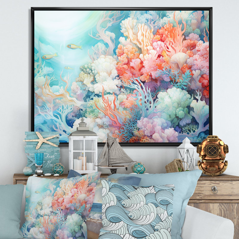 Underwater Coral Symphony Ii I - Coastal Coral Under Water Large, art mural, H 12 po x l 20 po x P 1 po, Cadre flottant noir