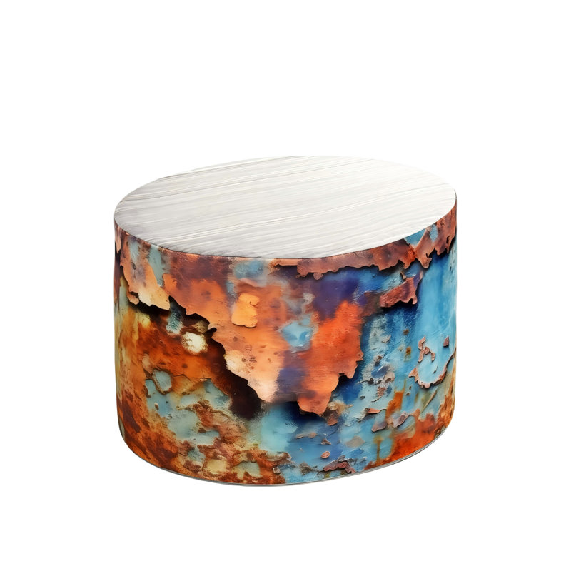 Pouf rond WOWMAX de style industriel avec imprimé rouille et faux-rouille texturé avec housse amovible, 24 po x 19 po x 16 po, compression bleu