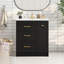 Ensemble de meuble-lavabo simple 30 po avec lavabo en céramique, poignées dorées et trois tiroirs de rangement noirs-1953160218