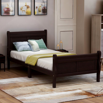 Cadre de lit simple en bois : plateforme avec tête de lit et support de tête de lit solide - Construction robuste, compatible avec la plupart des matelas, coloris