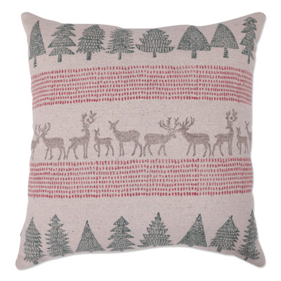 Coussin décoratif Noël / Fêtes en forêt naturelle, 20 po x 20 po
