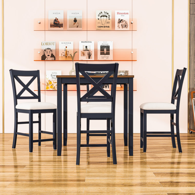 5-Piece Dining Table Set with 4 Chairs, Black/Oak