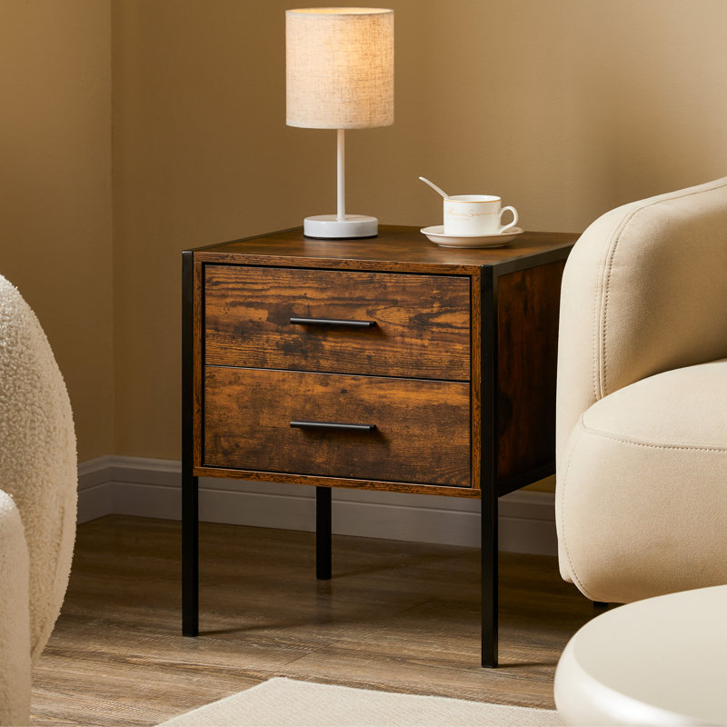 Oscar 2 Drawer Bedside Table, Dark Wood