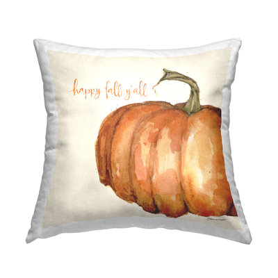 Happy Fall Y''all Autumn Pumpkin Seasonal Design Decorative Printed Throw Pillow By Stephanie Workman Marrott