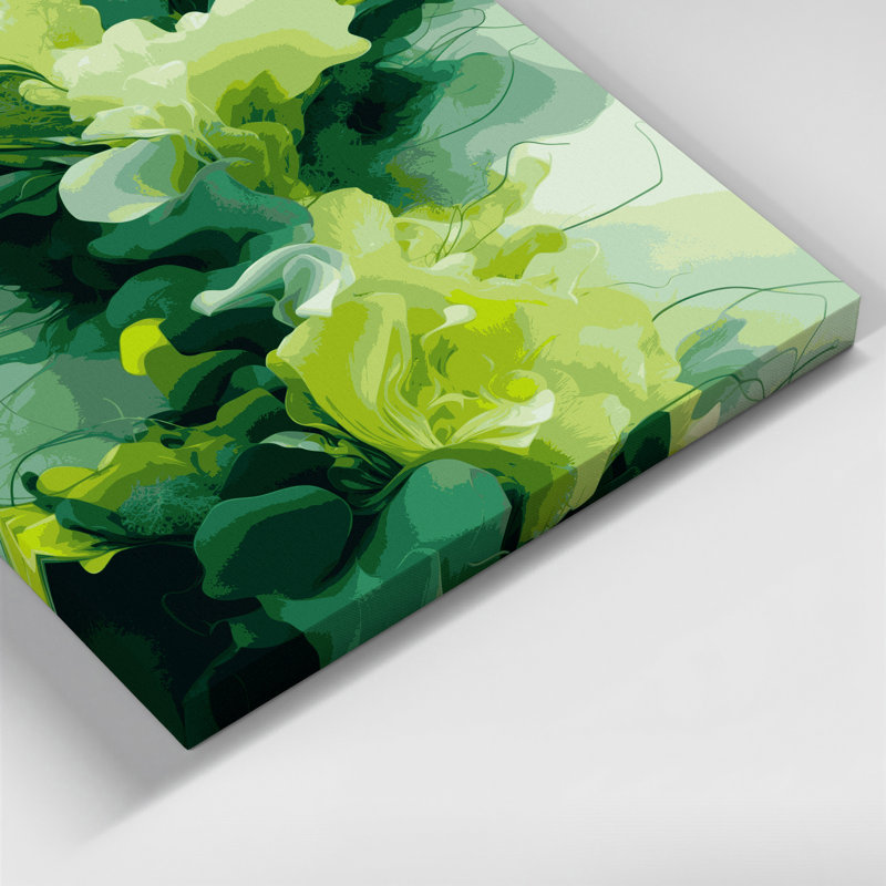 Abstrait paysage 45, art mural sur toile verte, H 32 po x l 32 po