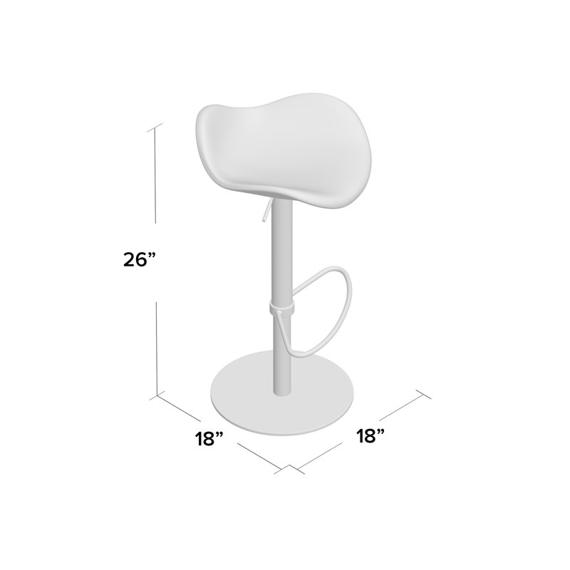 Falcon Piston Adjustable Height Swivel Bar Stool, Black Faux Leather, Brushed Steel