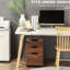 Rangement sous le bureau, armoire à 3 tiroirs, grain de bois brun, bureau pratique à roulettes, extérieur grain, rangement maximal
