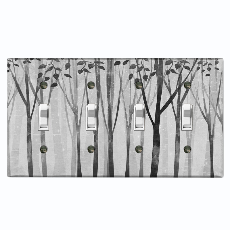 Gray Forest Trees Nature Themed 4 - Gang Toggle Light Switch Standard Wall Plate