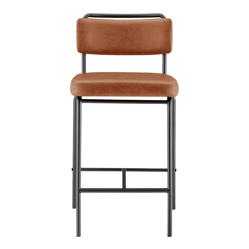 Wyett Upholstered Counter Stool with Metal Frame, Brown