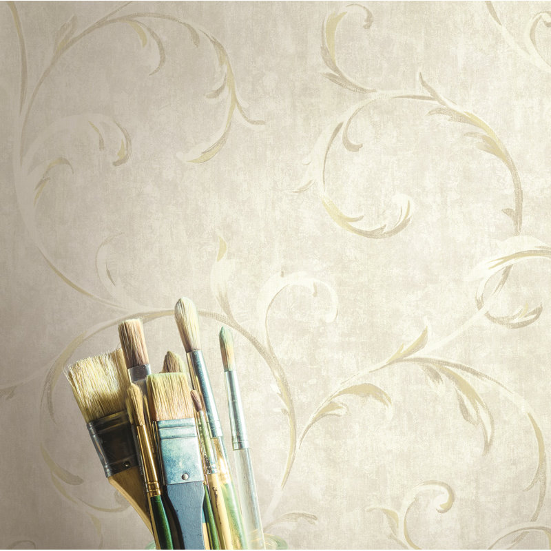 Rouleau de papier peint à volutes L 32,82 pi x l 20,5 po Vittorio, Doré / beige