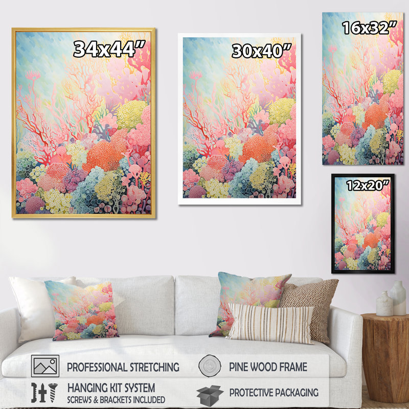 «Coral Reef Barrier Expression V», reproduction sur toile, Cadre simple noir, H 32 po x l 16 po x P 1 po