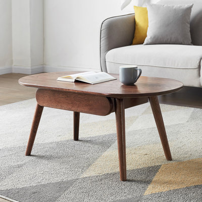 Table basse rectangulaire avec plateau en bois massif, tablette et tiroir