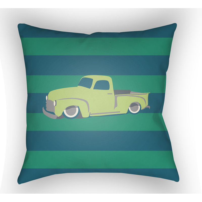 Littles Car Throw Pillow, 18" H x 18" W x 1" D, Green/Blue