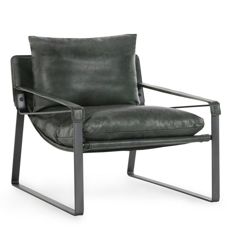 Forest Green Leather and Metal Accent Chair