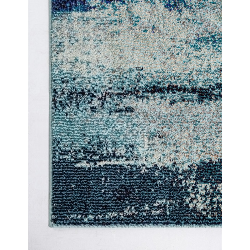 Tapis bleu à motif abstrait Rizer, Rectangle 8 p x 11 pi 4 po