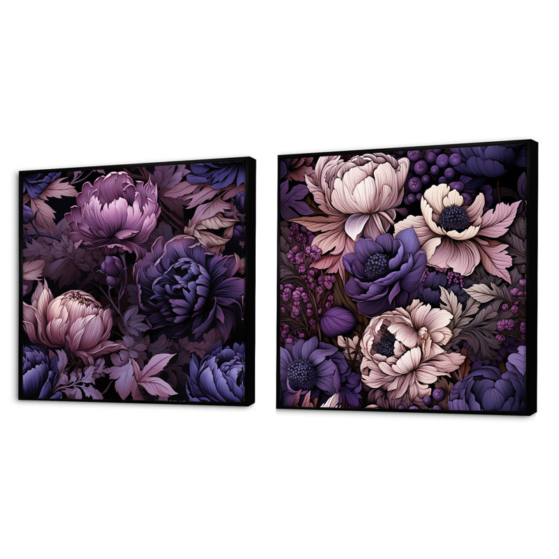 Willesden - Ensemble de 2 collages floraux carrés, Cadre flottant noir, H 16 po x l 33 po