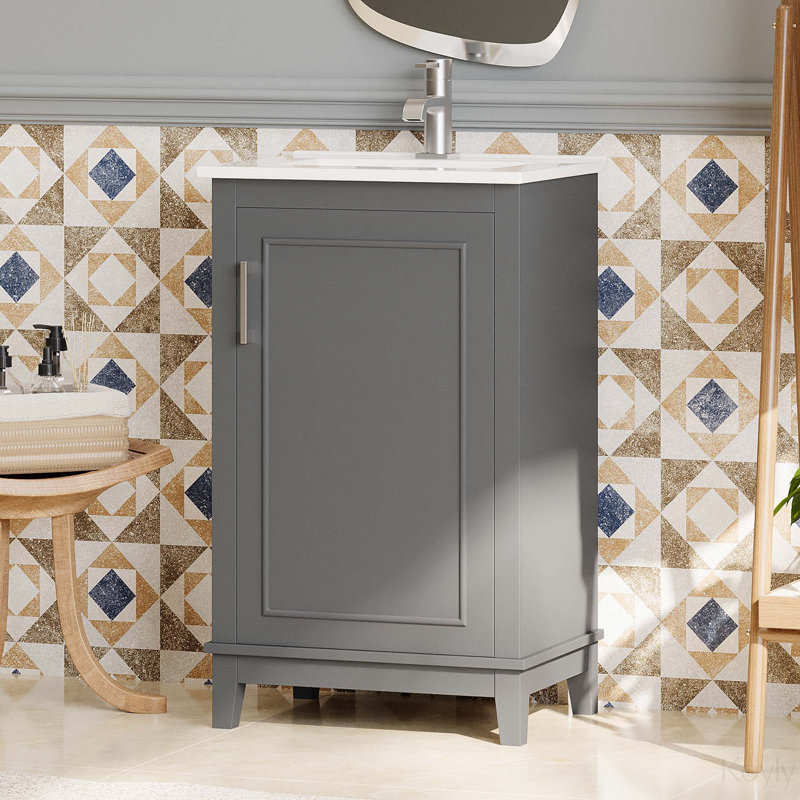 Meuble-lavabo simple 20 po avec plateau en céramique Skyanna