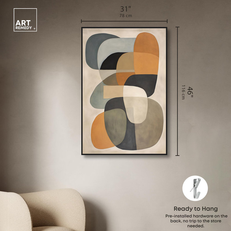 Art mural abstrait Ricole 2 Mid-Century par Art Remedy, Cadre noir, H 46 po x l 31 po