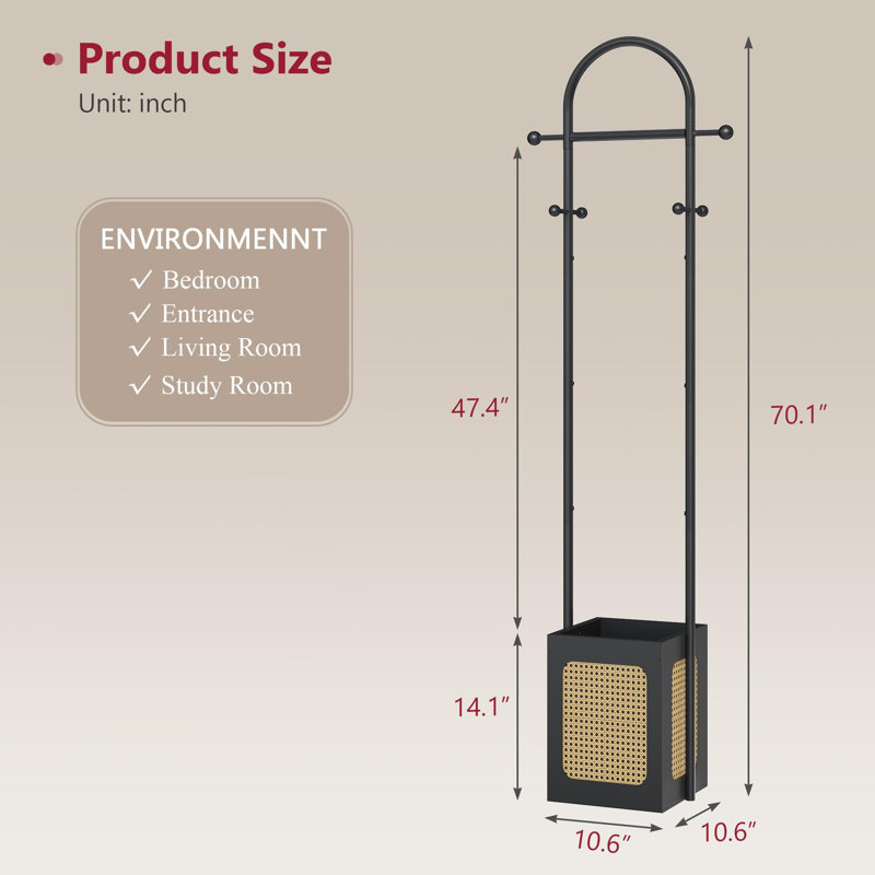 Coat Rack Stand with Wooden Base, Black