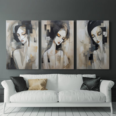 Feminine Series XXXIII -Set Of 3 Gallery Wrapped Canvas -Ready to Hang